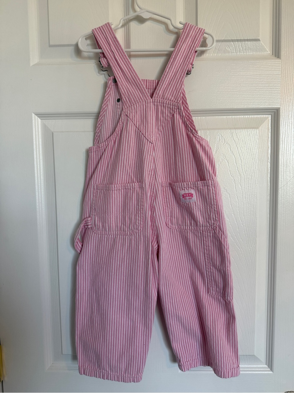 Kids Pink Stripe Overalls with Adjustable Straps - Picture 3 of 4
